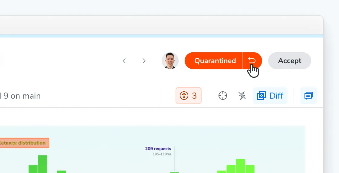 A test page with the Quarantined badge and an undo button next to Accept.